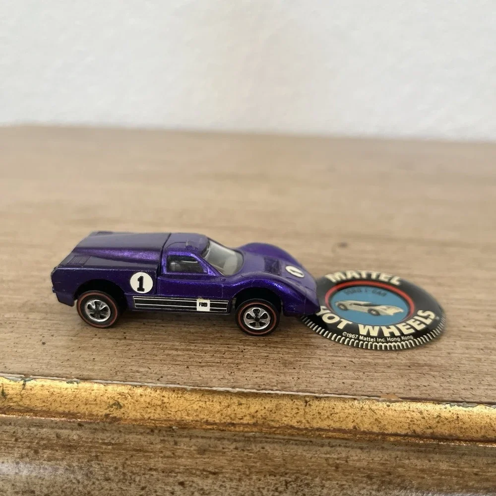 Vintage 1967 Hot Wheels Redline Ford J-Car Purple w/ Original Button USA Read!